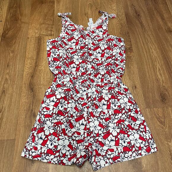 Vineyard Vines Target Red White Blue Hibiscus Whale Girls Romper Size XL/14-16 - Picture 1 of 9